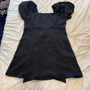 Altar’d State Elegant Satin Black Puff Sleeve Dress With Tie In Back, A-Line